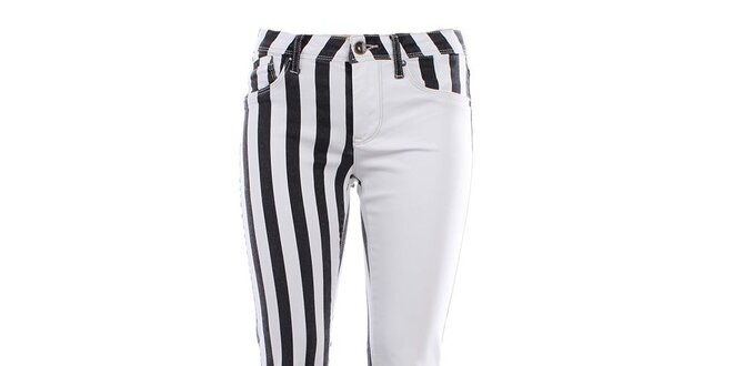 Dámske bielo-čierne džínsy s pruhmi Fuga