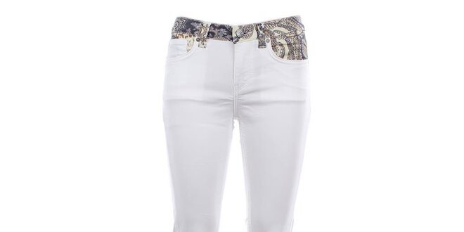 Dámske biele úzke džínsy s farebným pásom Fuga