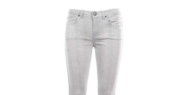 Dámske biele džínsy s haďou potlačou Fuga