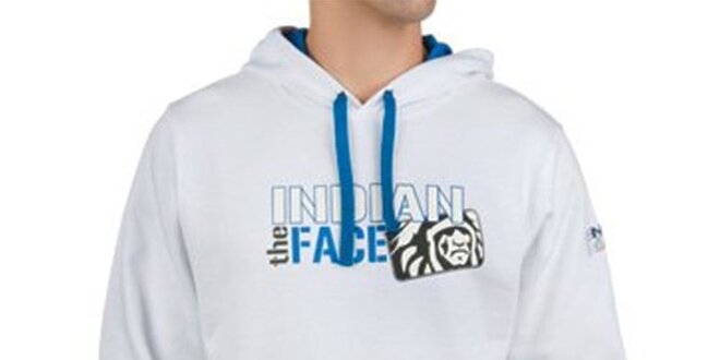 Pánska bielo-modrá mikina s kapucňou Indian Face