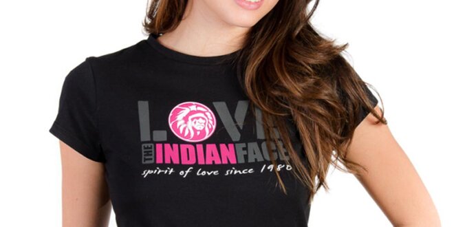 Dámske čierne tričko Indian Face s potlačou