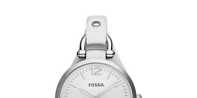 Dámske oceľové hodinky s bielym koženým remienkom Fossil