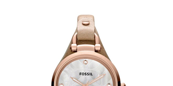 Dámske pozlátené hodinky s koženým remienkom Fossil