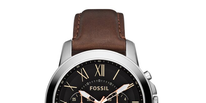 Pánske strieborné hodinky s hnedým remienkom Fossil