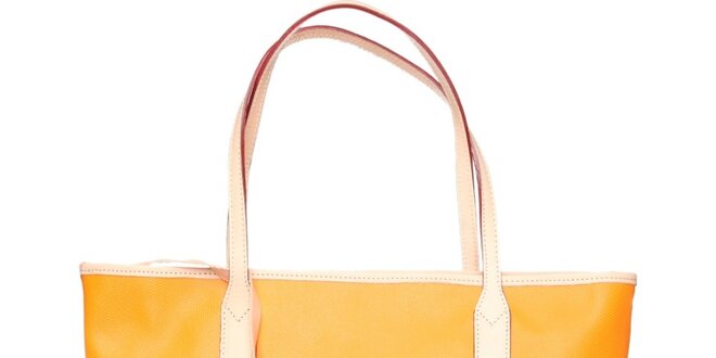 Dámska sýto oranžová kožená kabelka Made in Italia s béžovými detailami