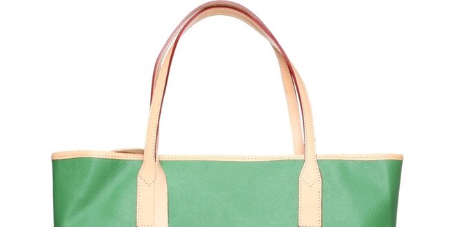 Dámska trávovo zelená kožená kabelka Made in Italia s béžovými detailami