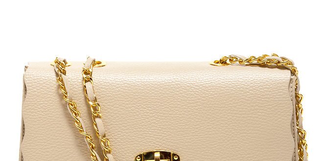 Dámska béžová kožená kabelka so zlatými detailmi Renata Corsi