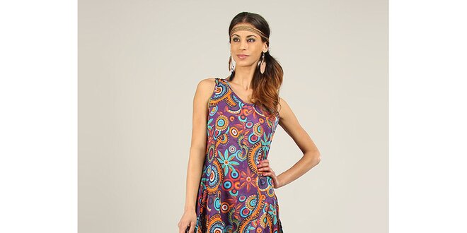 Dámske fialovo vzorované šaty so širokou sukňou Ziva
