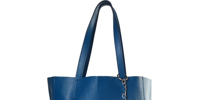 Dámska modrá kožená kabelka Made in Italia