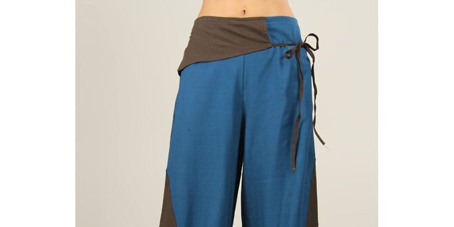 Dámske modré voľné nohavice s hnedými prvkami Ziva