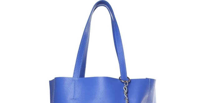 Dámska žiarivvo modrá kožená kabelka Made in Italia