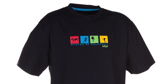 Pánske čierne tričko s farebnou potlačou na hrudi Kilpi