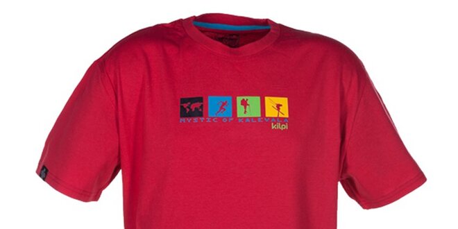 Pánske červené tričko s farebnou potlačou na hrudi Kilpi