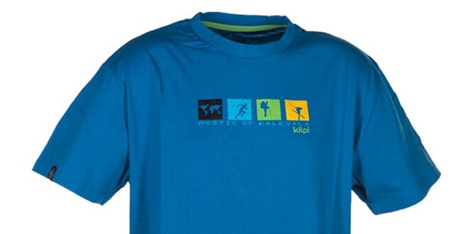 Pánske tyrkysovo modré tričko s farebnou potlačou na hrudi Kilpi