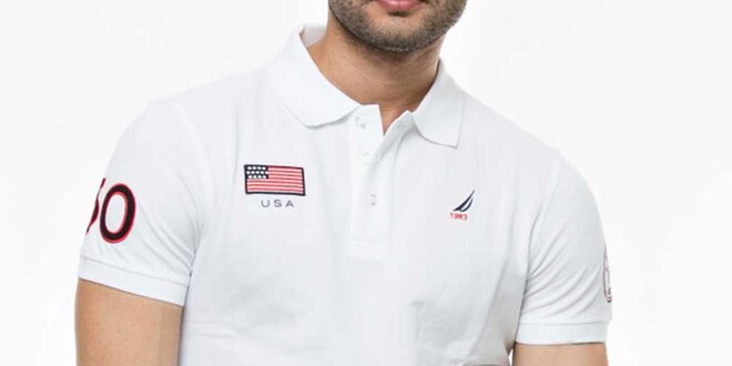 Pánske biele tričko s výšivkami Nautica