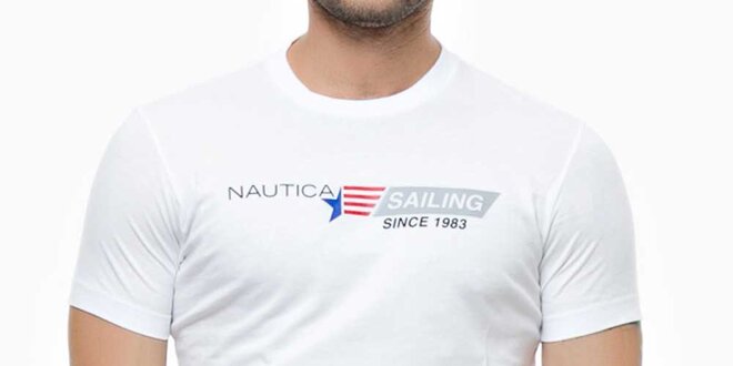 Pánske biele tričko s farebnou potlačou Nautica