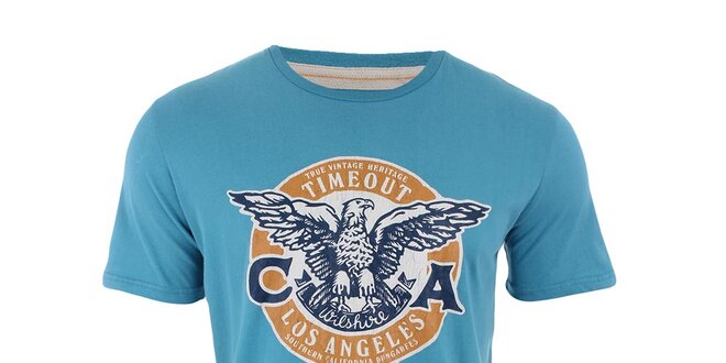 Pánske modré tričko s potlačou orla Timeout