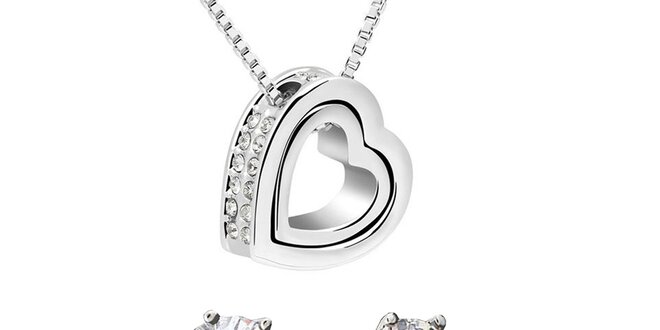 Dámska sada šperkov Swarovski Elements - náušnice s kamienkami a srdcový náhrdelník