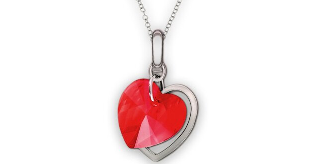 Dámska sada šperkov Swarovski Elements - kamienkové náušnice a náhrdelník s červeným srdiečkom