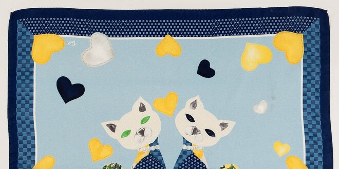 Dámska modrá hodvábna šatka Braccialini s mačkami