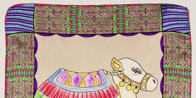 Dámska béžovo-fialová hodvábna šatka Braccialini s ťavami
