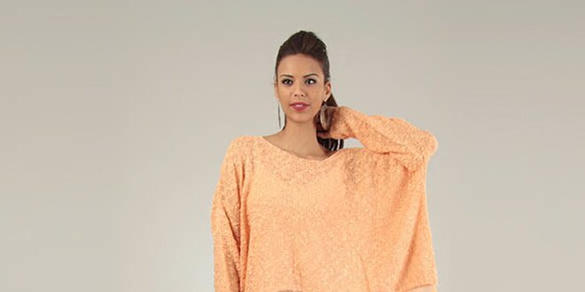Dámsky marhuľový oversized sveter Lilly´s Mood s čipkovým lemom
