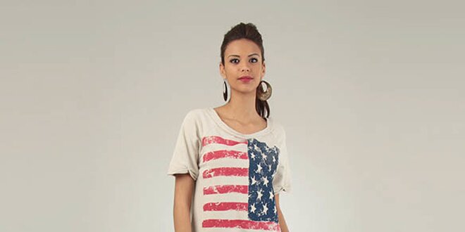 Dámske béžové tričko Lilly´s Mood s americkou vlajkou