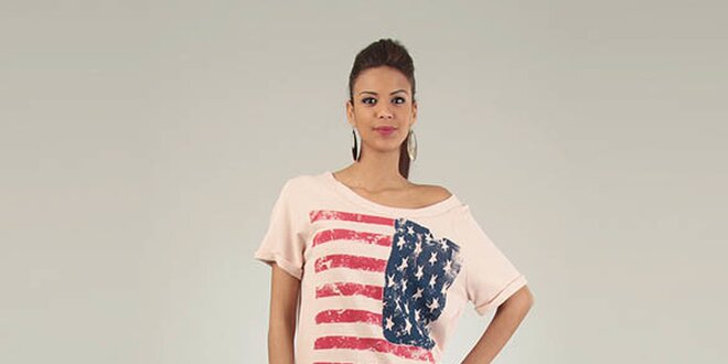 Dámske svetlo ružové tričko Lilly´s Mood s americkou vlajkou