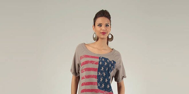 Dámske hnedé tričko Lilly´s Mood s americkou vlajkou