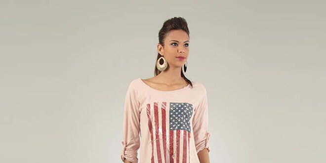 Dámske svetlo ružové tričko Lilly´s Mood s americkou vlajkou a flitrami
