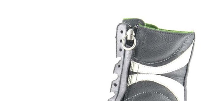 Dámske kožené šedo-biele vysoké šnurovacie topánky na zips Diesel