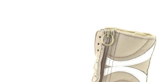 Dámske kožené béžovo-biele vysoké šnurovacie topánky na zips Diesel