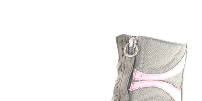 Dámske kožené šedo-ružové vysoké šnurovacie topánky na zips Diesel