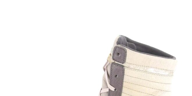 Dámske kožené šedo-béžové vysoké šnurovacie topánky Diesel
