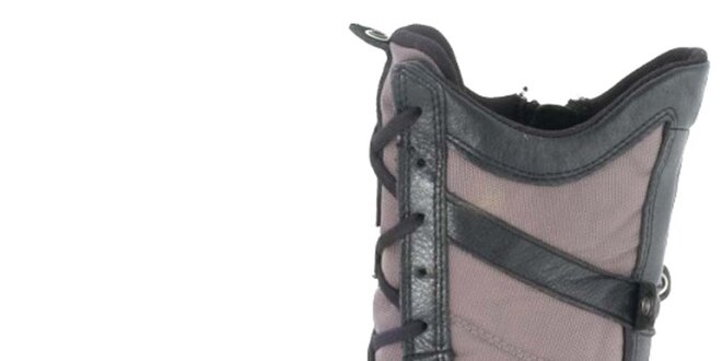 Dámske kožené hnedo-šedé vysoké šnurovacie topánky s perforáciou Diesel
