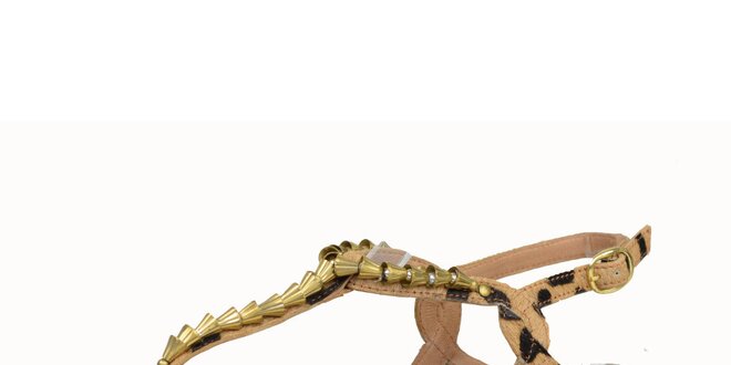 Dámske kožené leopardie sandále so zlatými komponentmi Bullboxer