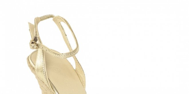 Dámske sandálky Vkingas na jutovom kline v zlatej farbe