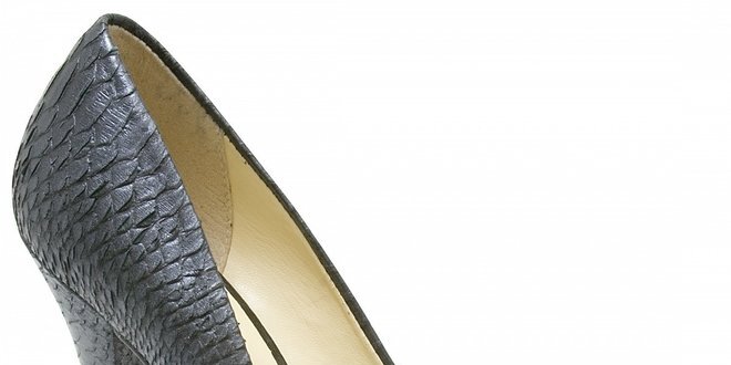 Kožené lodičky značky Via Uno v čiernej farbe s hadím vzorom a mašľou