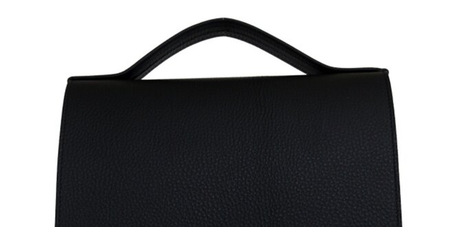 Dámska čierna kožená kabelka so strieborným zapínaním Bellemarie