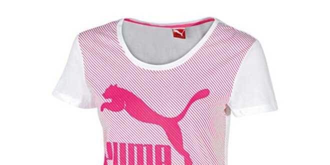 Dámske biele tričko s ružovou potlačou Puma