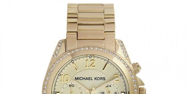 Dámske hodinky z pozlátenej ušľachtilej ocele so zirkónmi na lunete Michael Kors