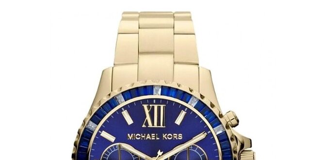Dámske pozlátené hodinky s modrým ciferníkom Michael Kors