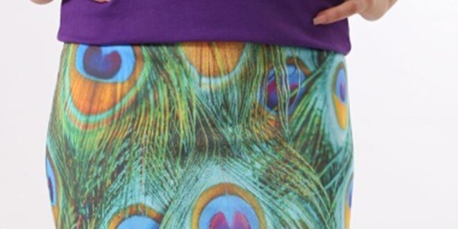 Dámska sukňa s potlačou pávích pier Santa Barbara