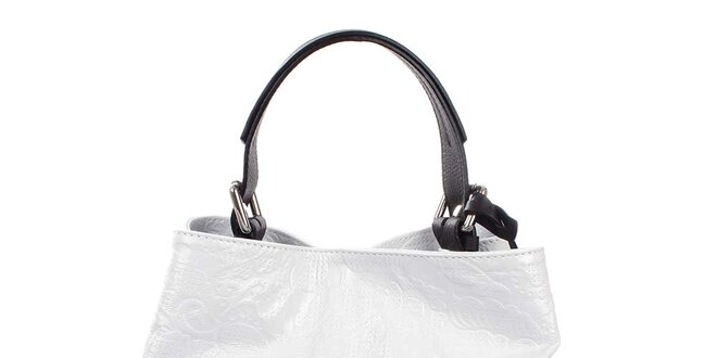 Dámska biela kožená kabelka s jemným vzorom Puntotres