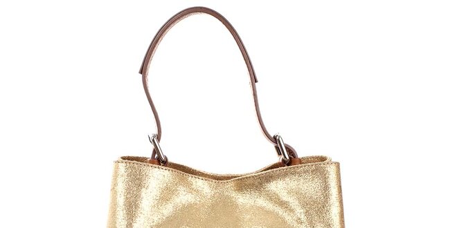 Dámska zlatá kabelka s hnedým uchom Puntotres