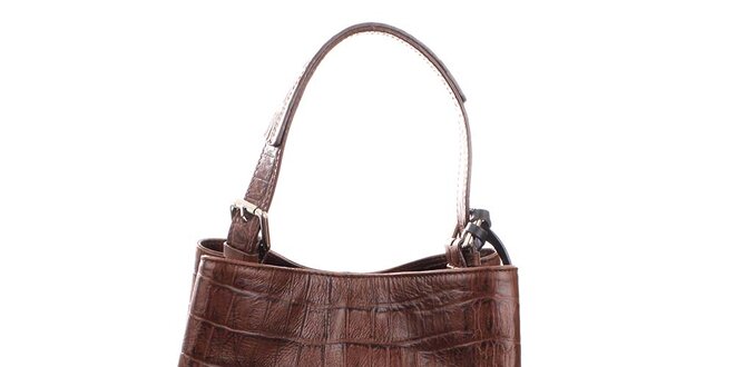 Dámska hnedá kabelka s krokodílim vzorom Puntotres