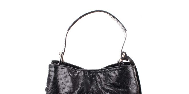 Dámska čierna kožená kabelka s jemným vzorom Puntotres