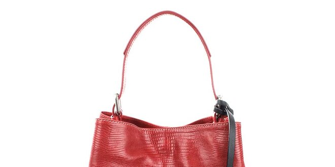 Dámska červená kožená kabelka s jemným vzorom Puntotres