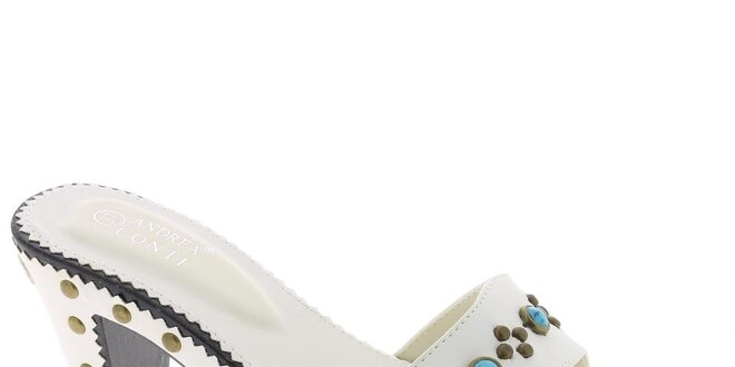 Dámske biele sandále s tyrkysovými kamienkami Andrea Conti