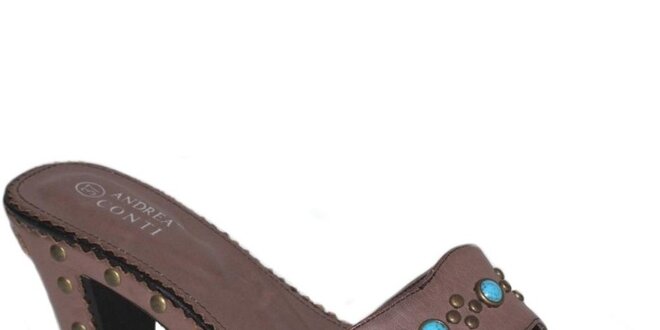 Dámske tmavo hnedé sandále s tyrkysovými kamienkami Andrea Conti